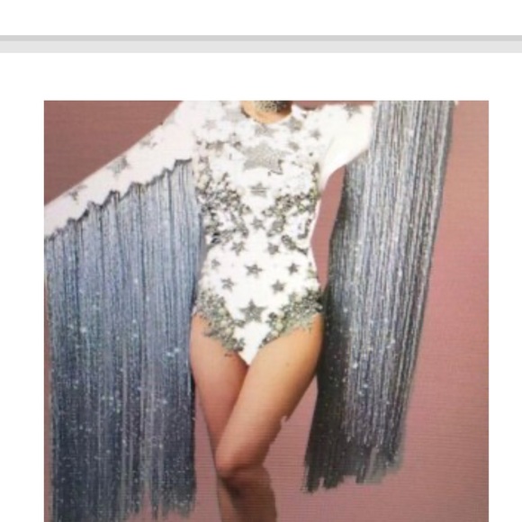 Silver Star Embellished Fringe Leotard Outfit - Picture 1 of 3